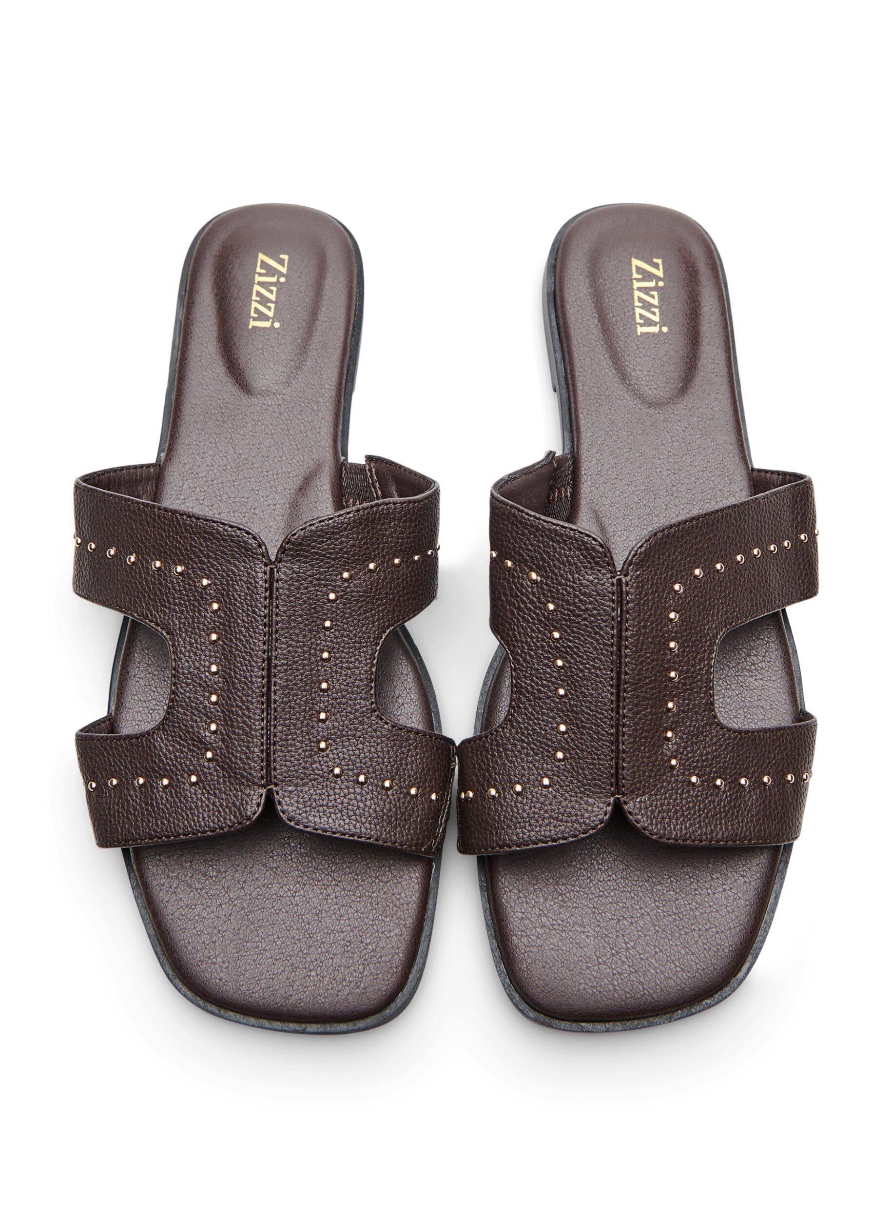 Zizzi Platta sandaler med nitar, Brun, Packshot image number 2