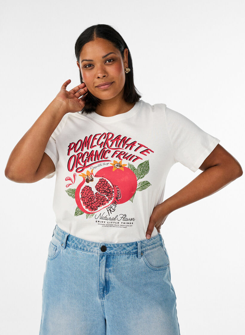 T-shirt i bomull med tryck, Vit, Model image number 0