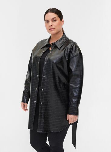 Skjortjacka i läderimitation, Black, Model image number 0