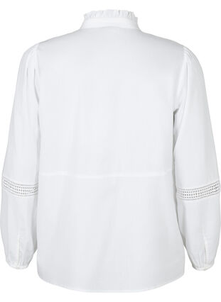 Skjortblus med volangkrage och virkat band, Bright White, Packshot image number 1