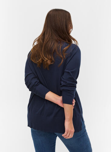 Långärmad tröja med ribb och slits, Navy Blazer, Model image number 1