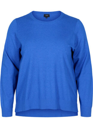 Långärmad tröja med ribb och slits, Dazzling Blue Mel., Packshot image number 0