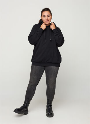 Sweatshirt med huva och ficka, Black, Model image number 2