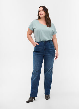 Jeans med extra hög midja, Blue denim, Model image number 0