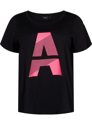 T-shirt till träning med print, Black w. Pink A, Packshot image number 0