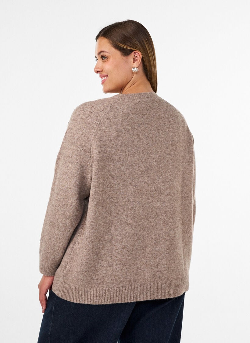 blus i stickat med strass och nitar, Beige, Model image number 2
