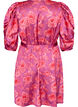 Blommig kl&auml;nning med puff&auml;rmar och knytsk&auml;rp, Rosa, Packshot image number 1