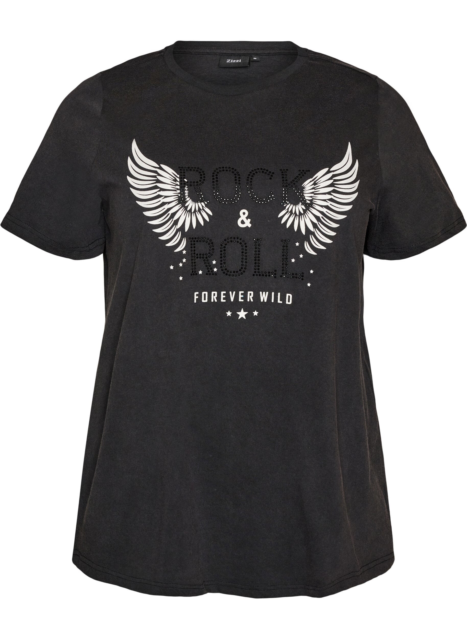 ZizziT-shirt i ekologisk bomull med tryck, Svart, Packshot image number 0