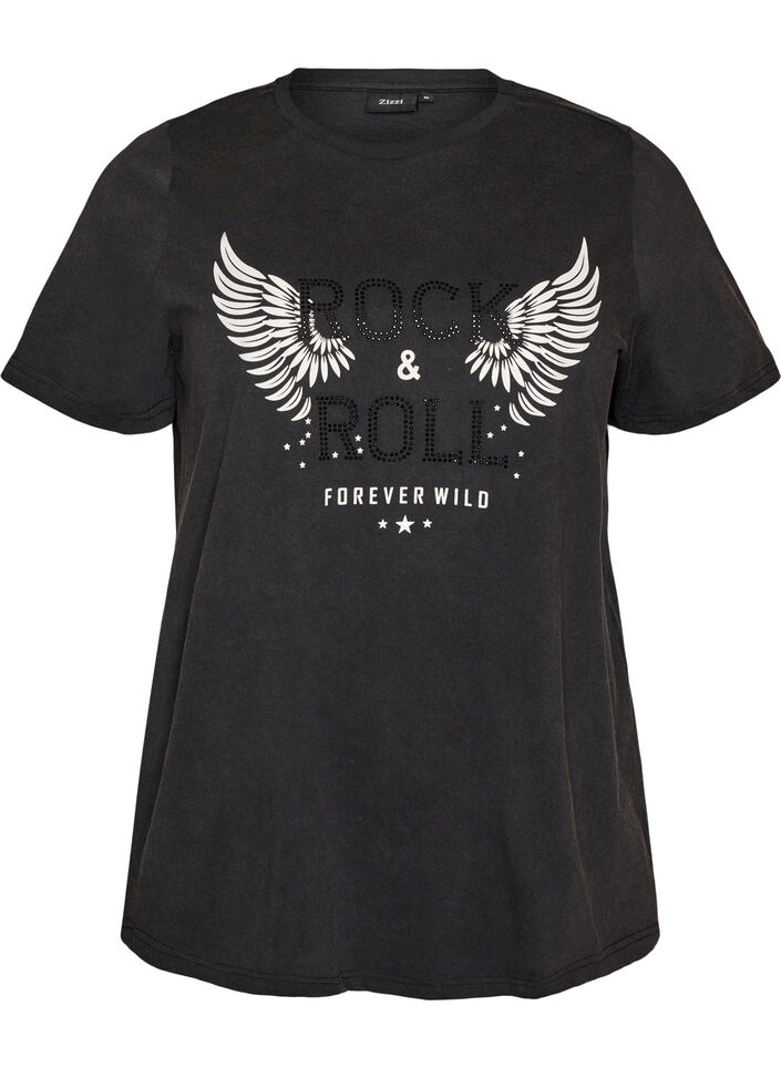 T-shirt i ekologisk bomull med tryck, Svart, Packshot image number 0