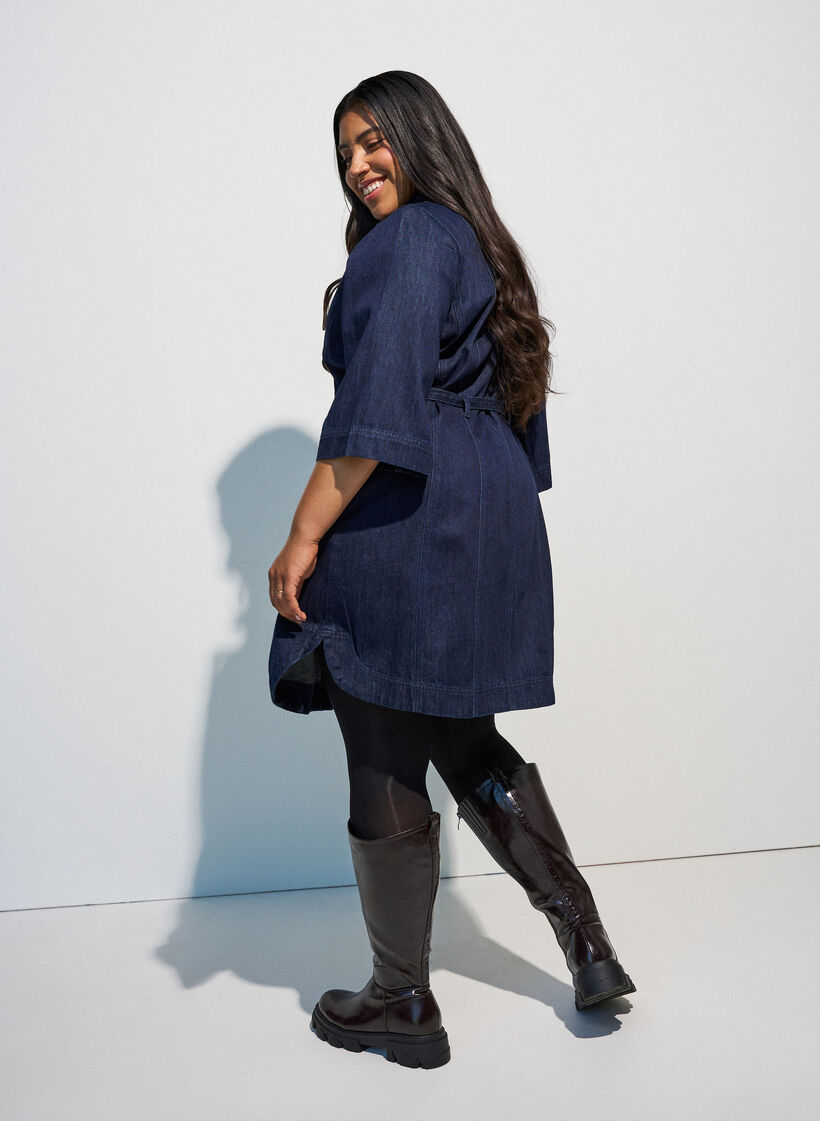 Jeanskl&auml;nning med sk&auml;rp och 3/4-&auml;rmar, Bl&aring;, Model image number 2