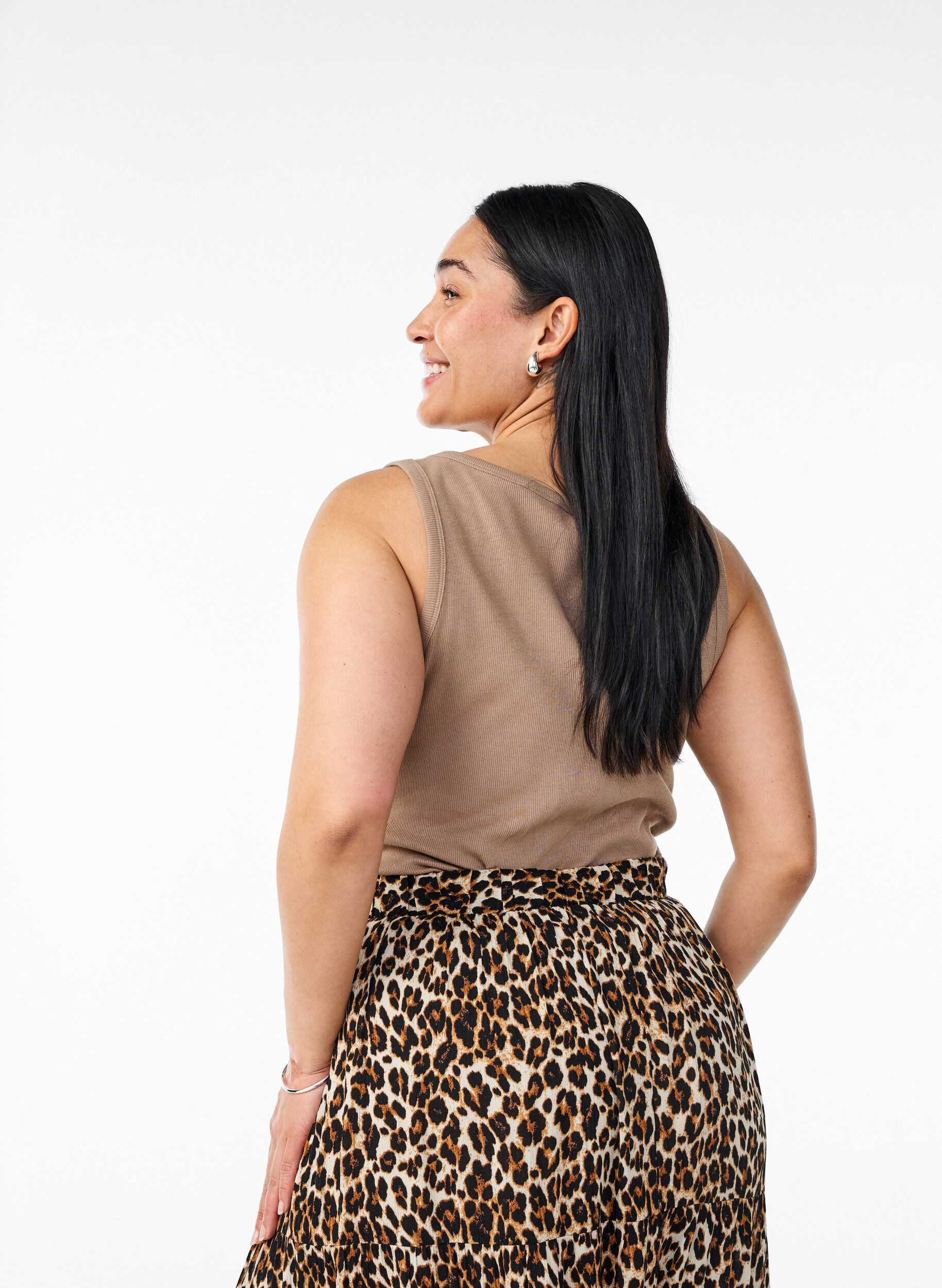 Zizzi T&aring;tsittande topp med motiv, Brun, Model image number 2