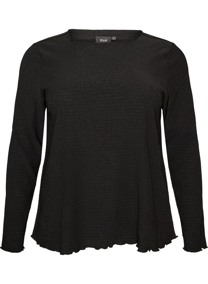 Texturerad blus med v&aring;giga kanter, Svart, Packshot image number 0
