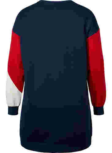 Lång sweatshirt med blockfärger, Navy Color Block, Packshot image number 1