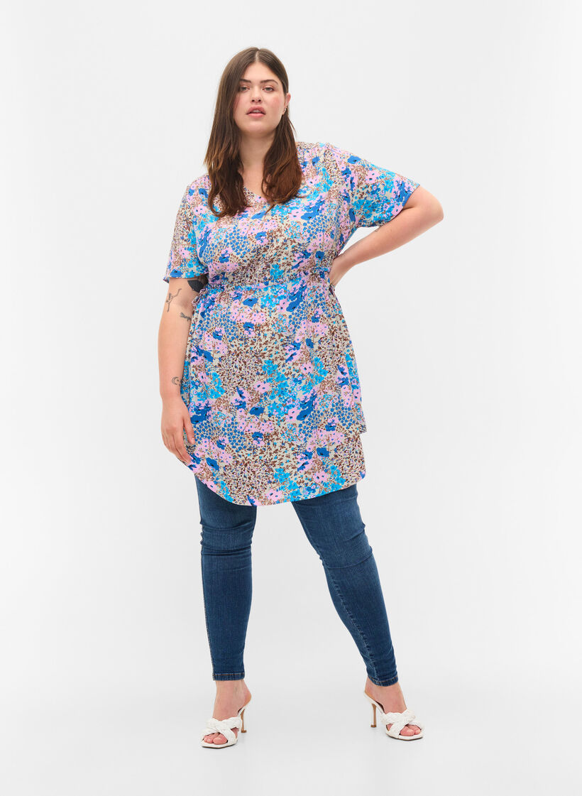 Mönstrad klänning med snördetaljer, Blue Rose Flower, Model image number 2