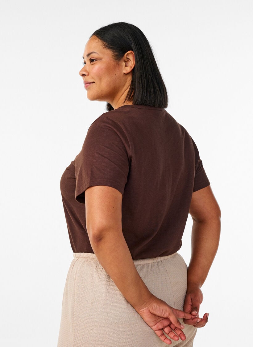 T-shirt med knappdetalj, Brun, Model image number 2