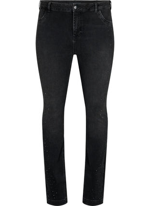 Amy-jeans med hög midja och strass, Grey Denim, Packshot image number 0