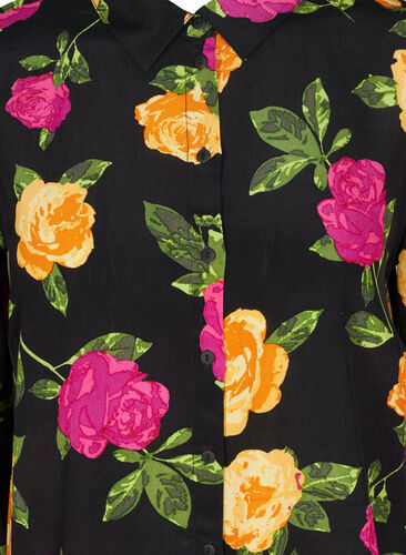 Blommig viskosskjorta med smock, Black Flower AOP, Packshot image number 2