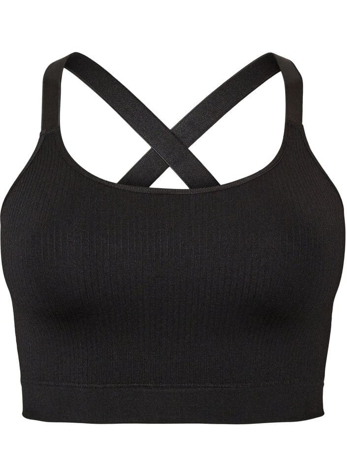 S&ouml;ml&ouml;s ribbad sport-BH, Svart, Packshot image number 0