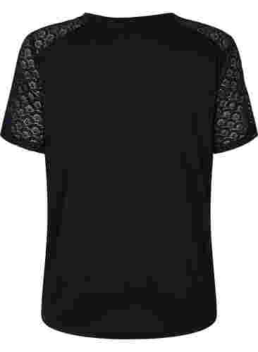 T.shirt med ärmar i spets, Black, Packshot image number 1