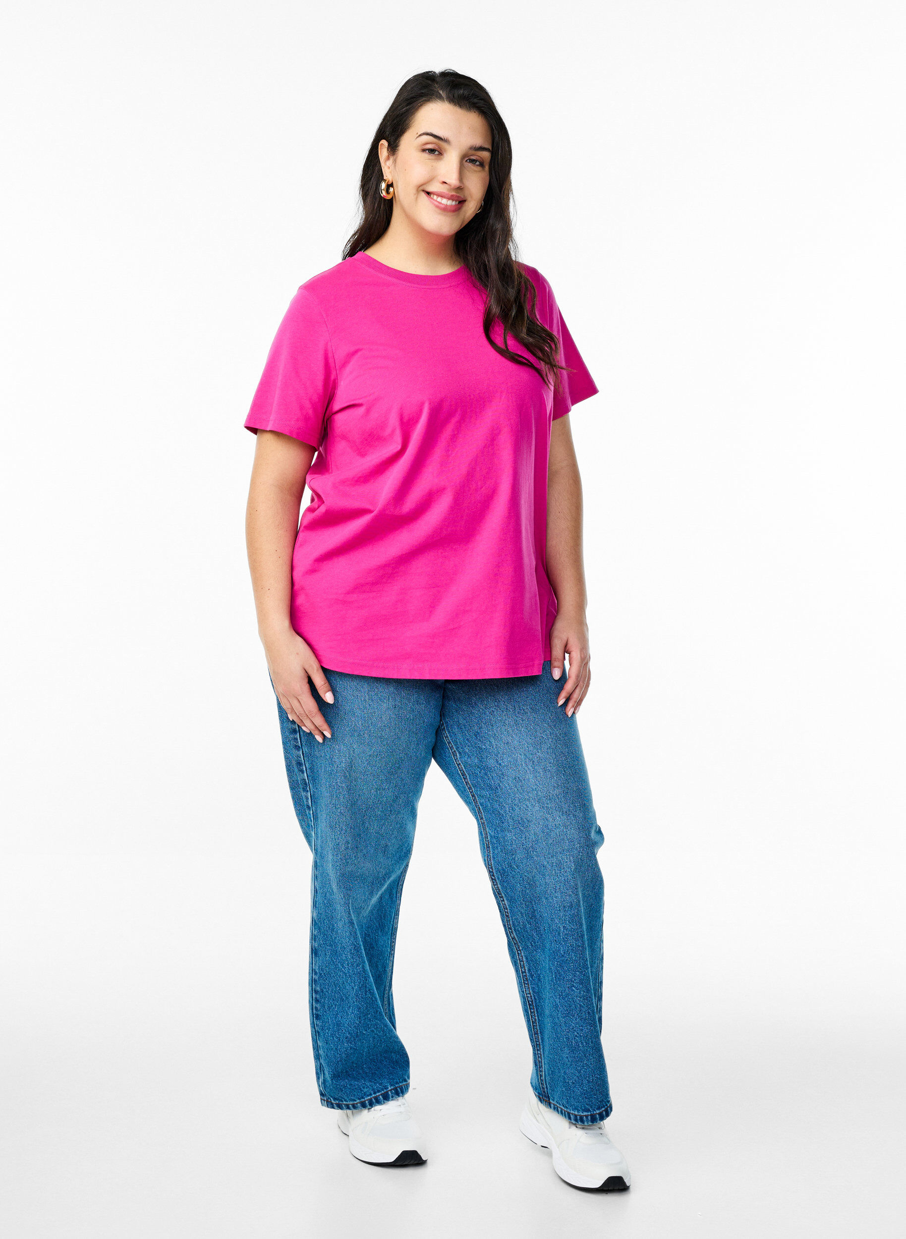 ZizziEnkel t-shirt i bomull med rund halsringning, Rosa, Model image number 1