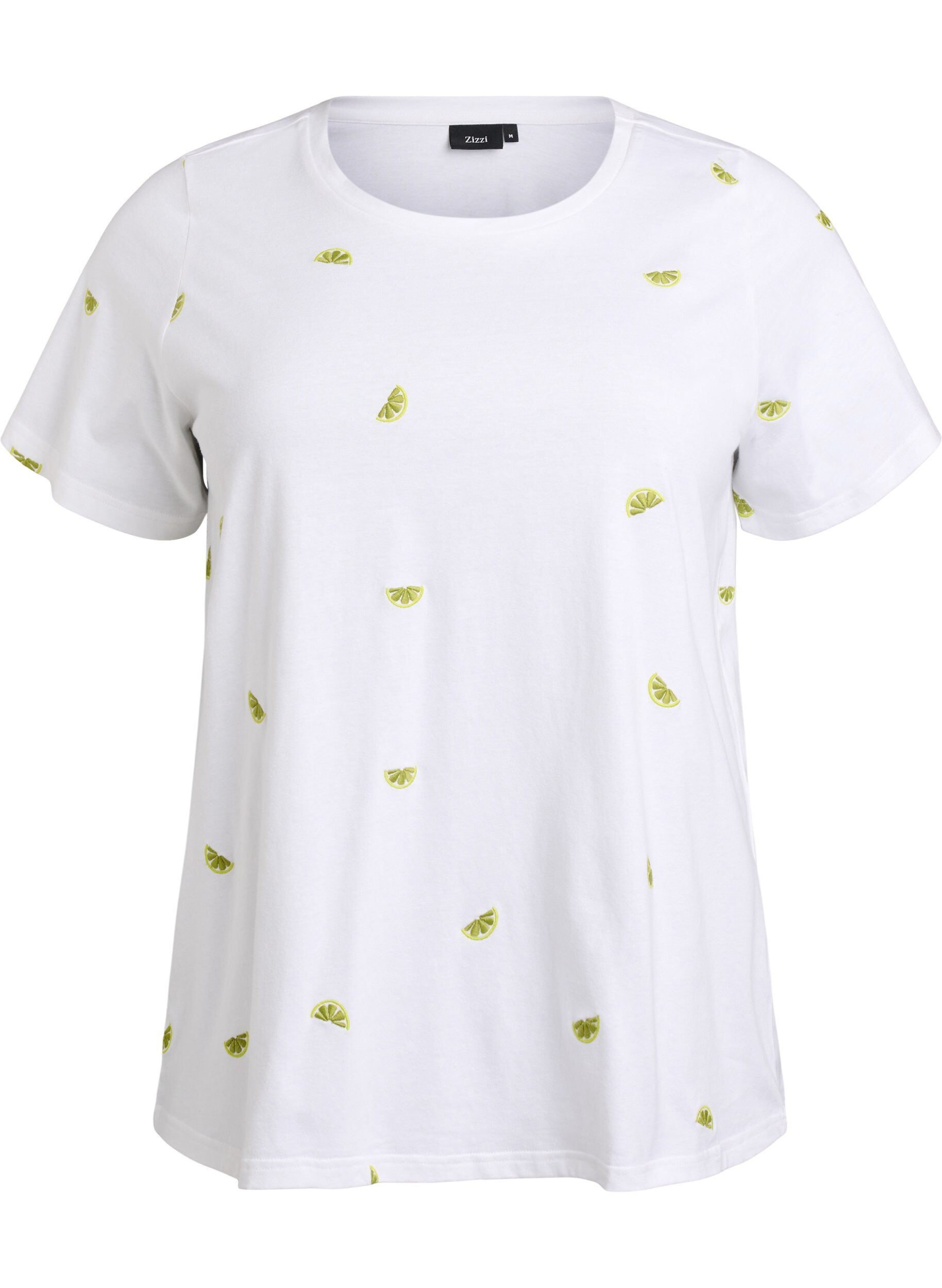 Zizzi T-shirt i ekologisk bomull med broderade motiv, Vit, Packshot image number 0
