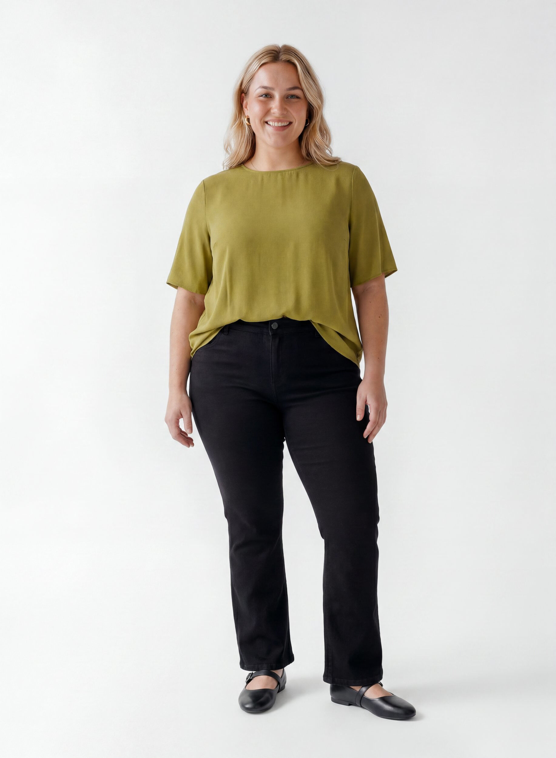 ZizziKort&auml;rmad v&auml;vd blus med rund hals, Gr&ouml;n, Model image number 1