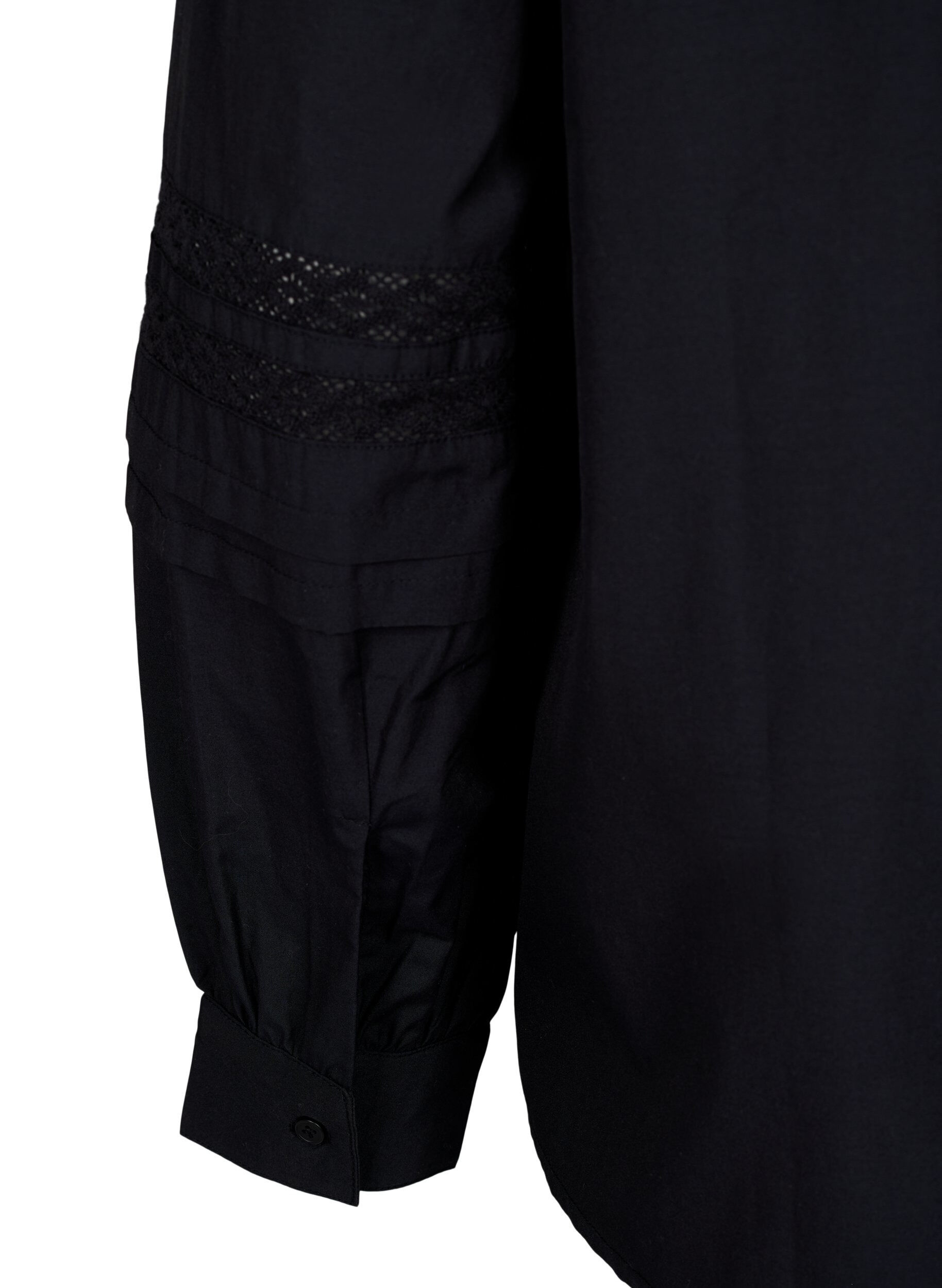 Zizzi Blus med volanger och spets, Svart, Packshot image number 3