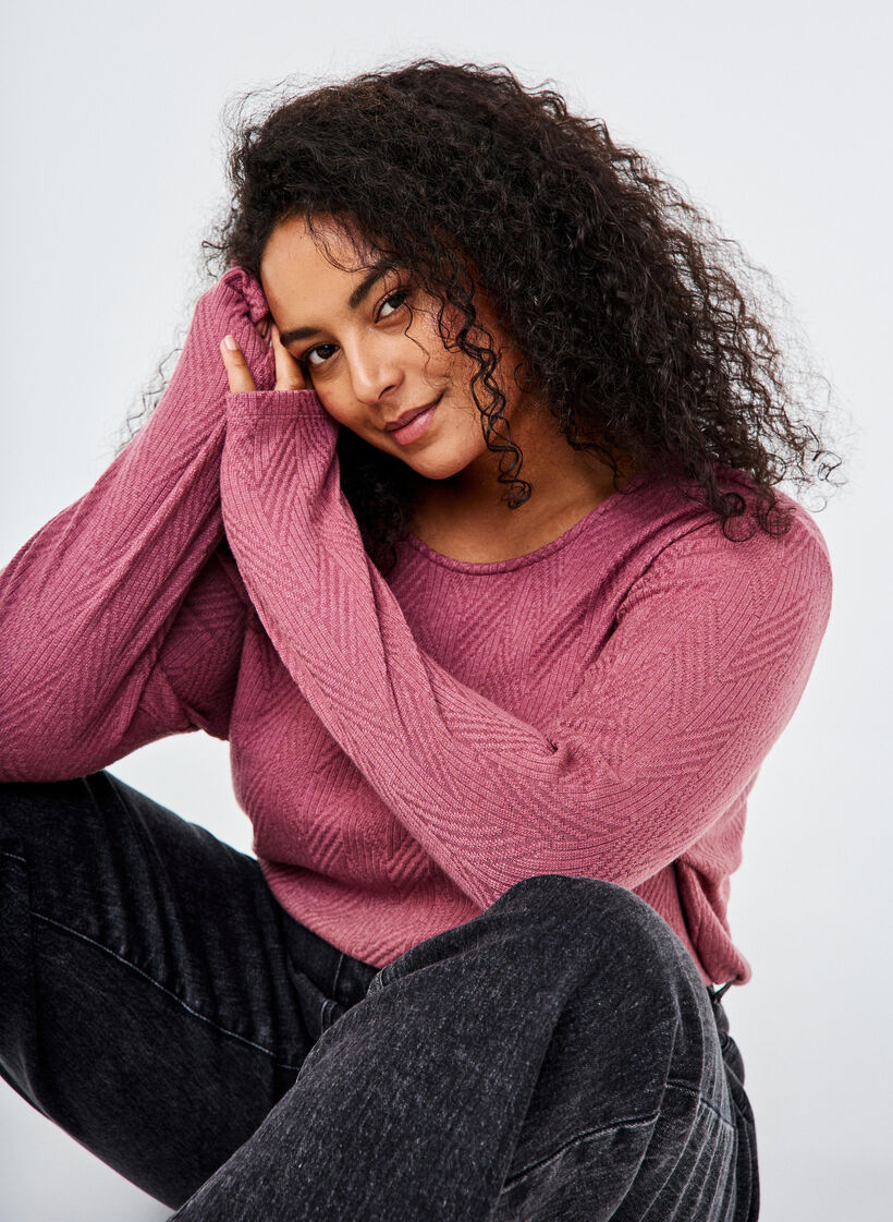 Mönstrad blus med långa ärmar, Brun, Image image number 0