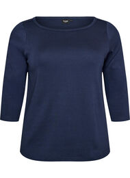 Bas-T-shirt med b&aring;tringning och 3/4-&auml;rm, Bl&aring;