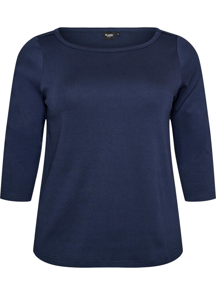Bas-T-shirt med b&aring;tringning och 3/4-&auml;rm, Bl&aring;, Packshot image number 0