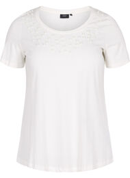 Bomulls-t-shirt med pärlor, Warm Off-white