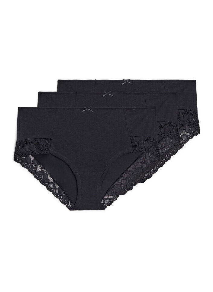 3-pack hipstertrosor med spetskant, Svart, Packshot image number 0