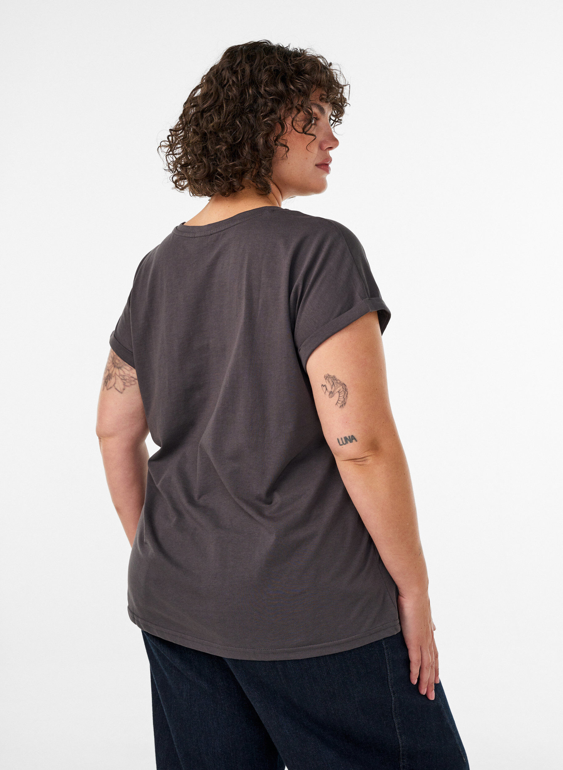 ZizziT-shirt med dekorativt tryck framtill, Gr&aring;, Model image number 2