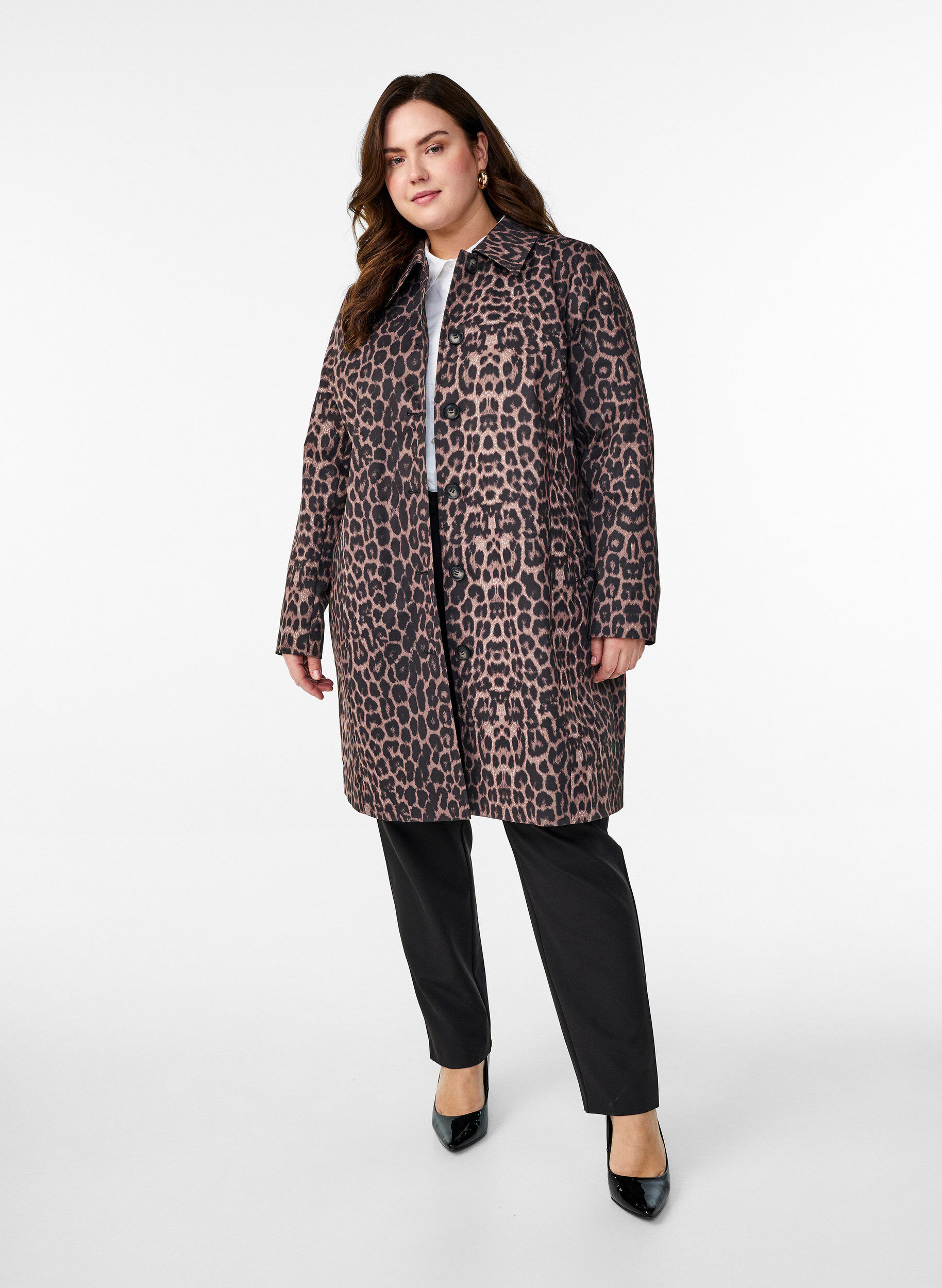 Leopardmönstrad kappa - Brun - Strl. M - Zizzi