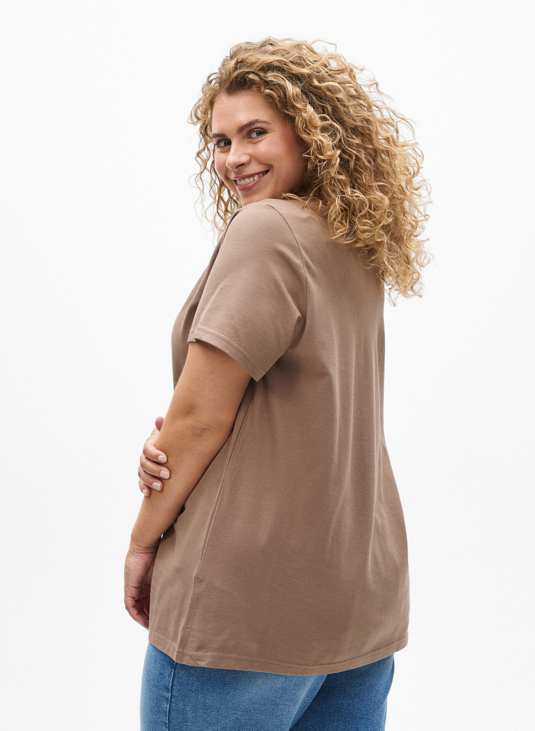 Zizzi Flash - Kort&auml;rmad pik&eacute;tr&ouml;ja, Brun, Model image number 2