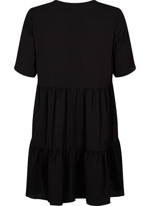 Kortärmad klänning med A-linje och skärningar, Black, Packshot image number 1