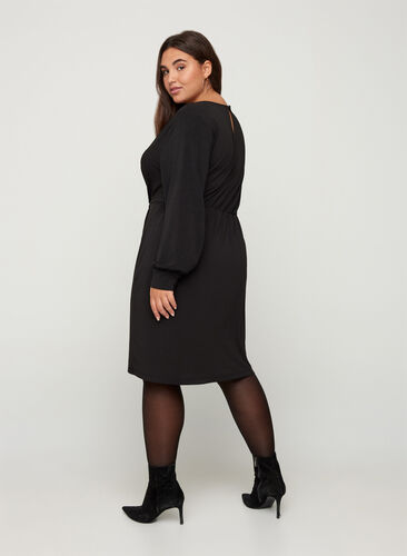 Långärmad klänning med avskärning, Black, Model image number 1