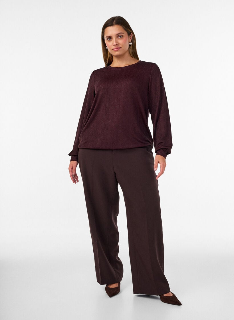 Blus med vertikal struktur och glittertr&aring;d, R&ouml;d, Model image number 1