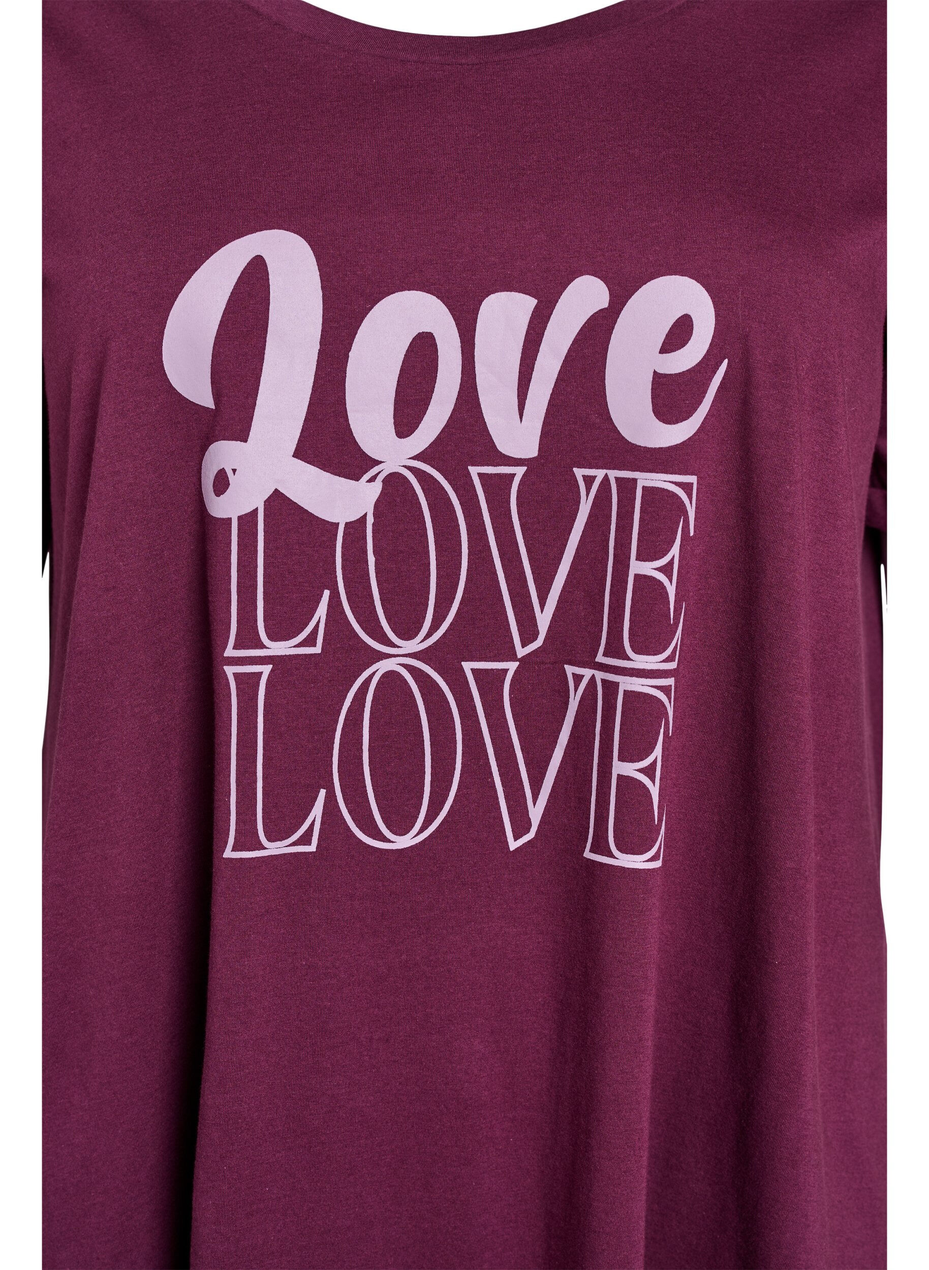 Zizzi Kort&auml;rmat nattlinne i ekologisk bomull, M&ouml;rk Bordeaux, Packshot image number 2