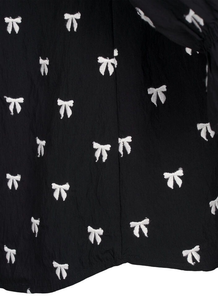 Blus med rosetter och trekvartsärmar, Black White Bow, Packshot image number 4