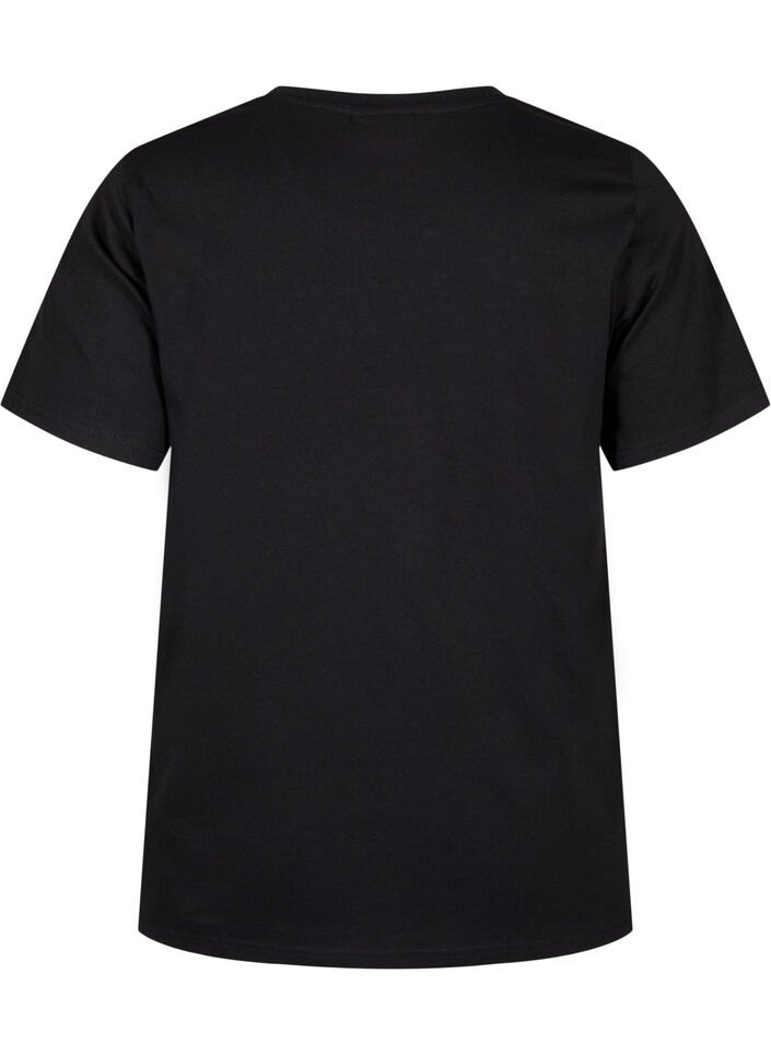 T-shirt i ekologisk bomull med rosettdetalj, Black, Packshot image number 1