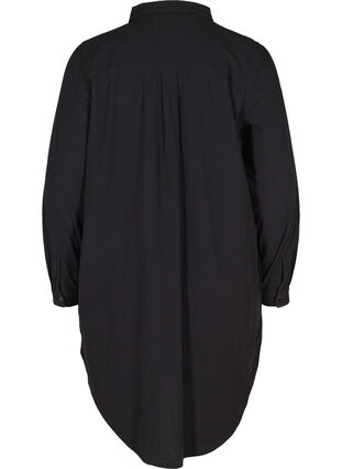 Lång bomullsskjorta med bröstfickor, Black, Packshot image number 1