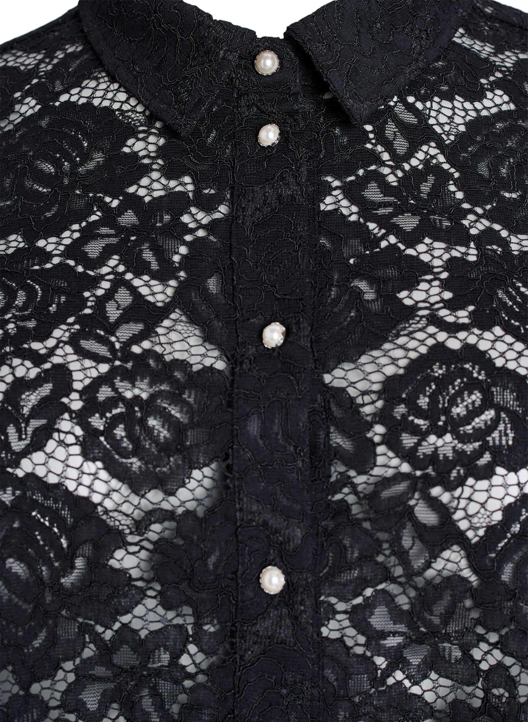 ZizziSpetsskjortsblus med p&auml;rlknappar, Svart, Packshot image number 2