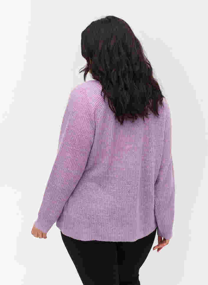 Stickad cardigan i omlott-modell, Purple Rose Mel, Model image number 1