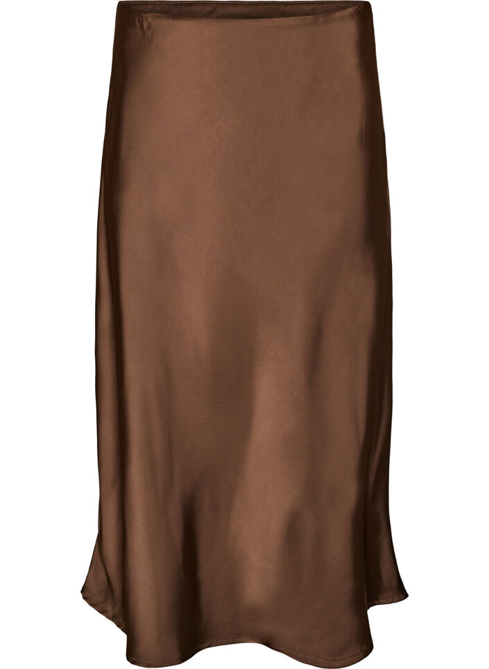 Midikjol i satin, Brun, Packshot image number 0