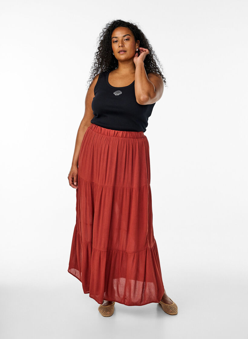 Tåtsittande topp med motiv, Svart, Model image number 1