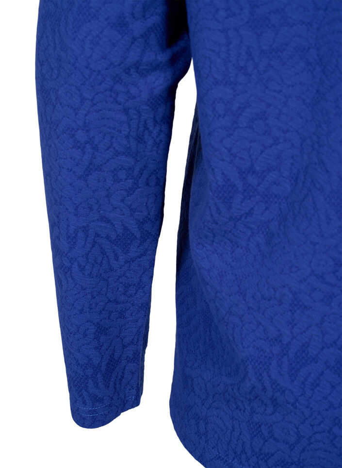 Långärmad blus med struktur, Blå, Packshot image number 3