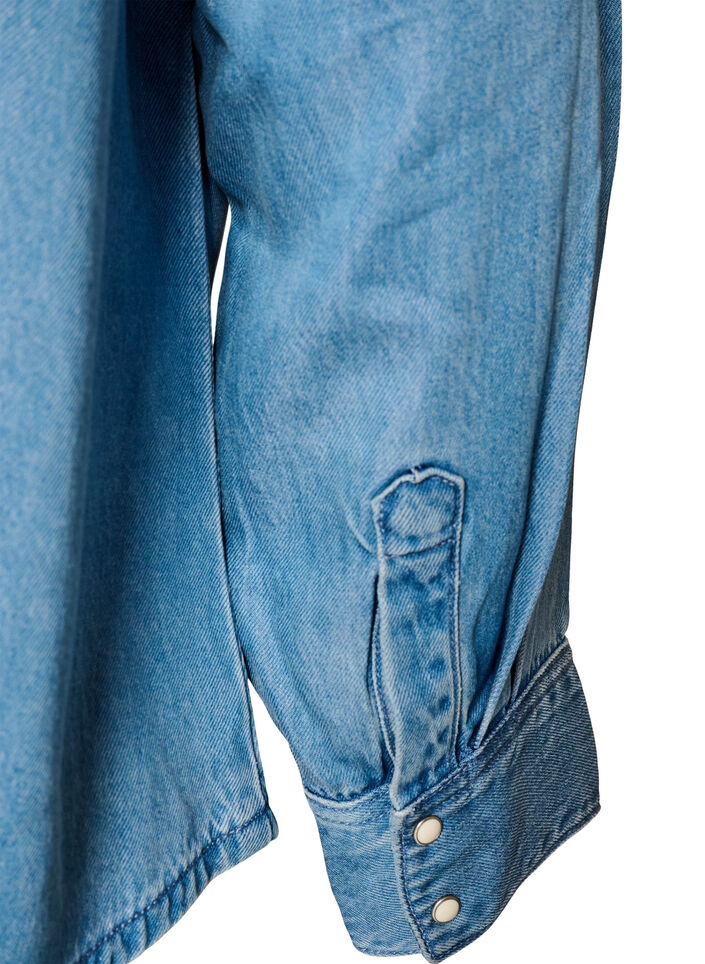 Jeansskjorta i lyocell med tryckknappar, Bl&aring;, Packshot image number 3