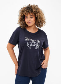 T-shirt från FLASH med tryck, Navy Blazer Bloom, Model