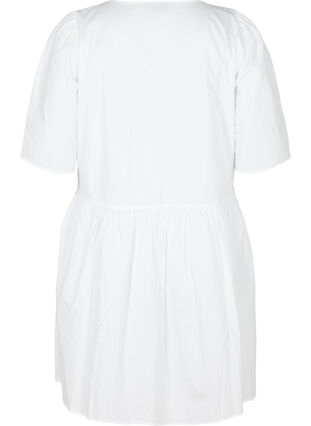 Skjortklänning i bomull med puffärmar, Bright White, Packshot image number 1